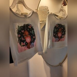 White Kids Shirt with Graphic Design With Black Leather Skirt